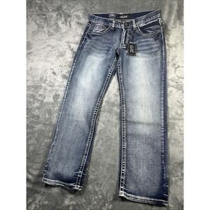 True Luck Men's Classic Stretch Straight Fit Jeans Size 34x30 Big Stitch NEW